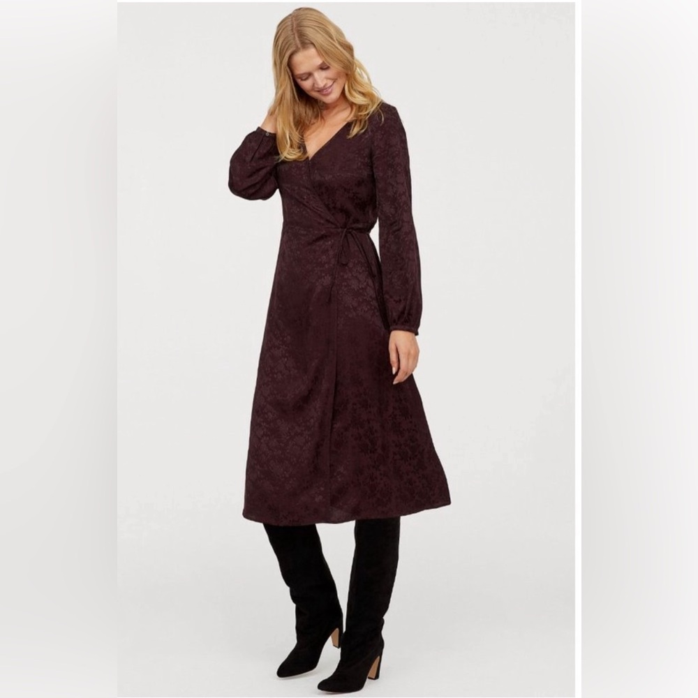H&M Long Sleeve Jacquard Wrap Midi